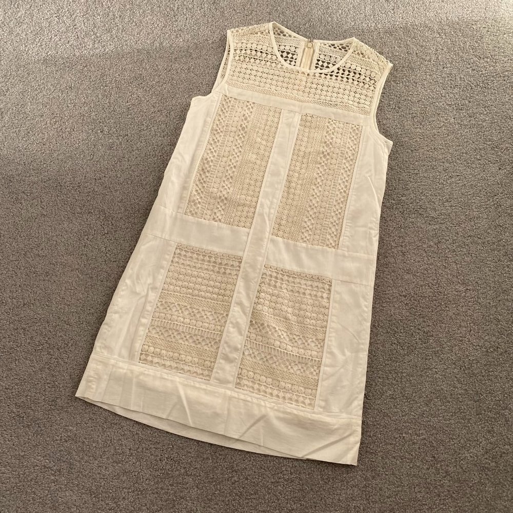 - J. Crew Geo Lace Sleeveless Shift Dress in White SMALL  - J296